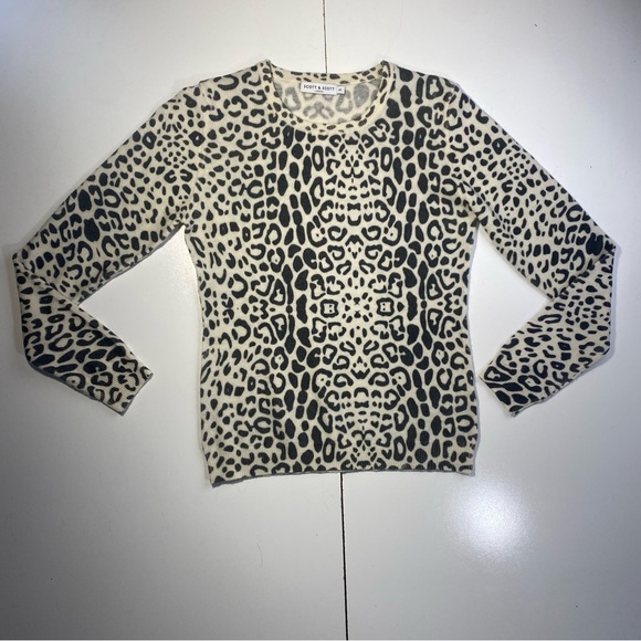 Scott & Scott London White & Black Cheetah/Leopard Print 100% Cashmere S - Picture 2 of 12